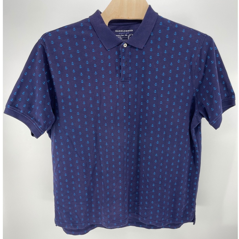 Saddlebred Polo Shirt Mens XXL Navy Blue Excellent Anchor Print Short Sleeve